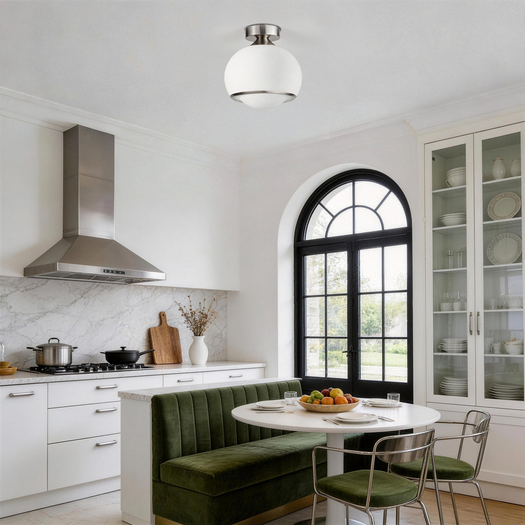 Pulsar 9.8 "1-Light Mid-Century Modern Dimmable 3Cct Led Brushed Brass Milk White Globe Flush Mount Ceiling Light For Corridor/Stairwell #21051