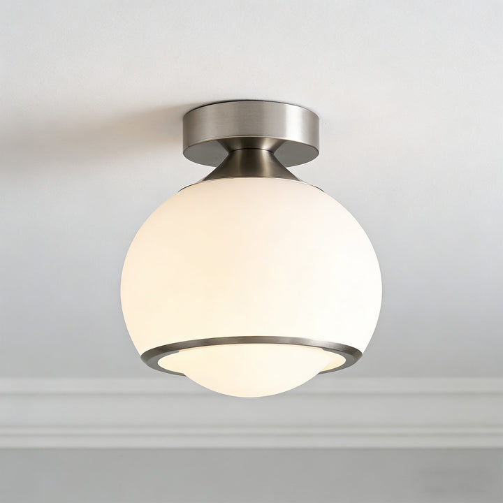 Pulsar 9.8 "1-Light Mid-Century Modern Dimmable 3Cct Led Brushed Brass Milk White Globe Flush Mount Ceiling Light For Corridor/Stairwell #21051
