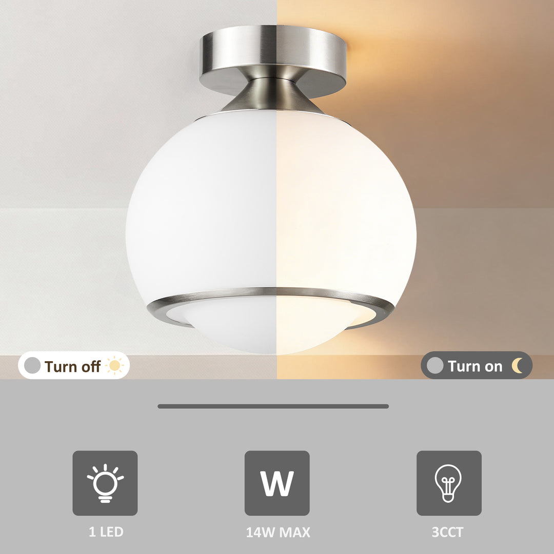 Pulsar 9.8 "1-Light Mid-Century Modern Dimmable 3Cct Led Brushed Brass Milk White Globe Flush Mount Ceiling Light For Corridor/Stairwell #21051