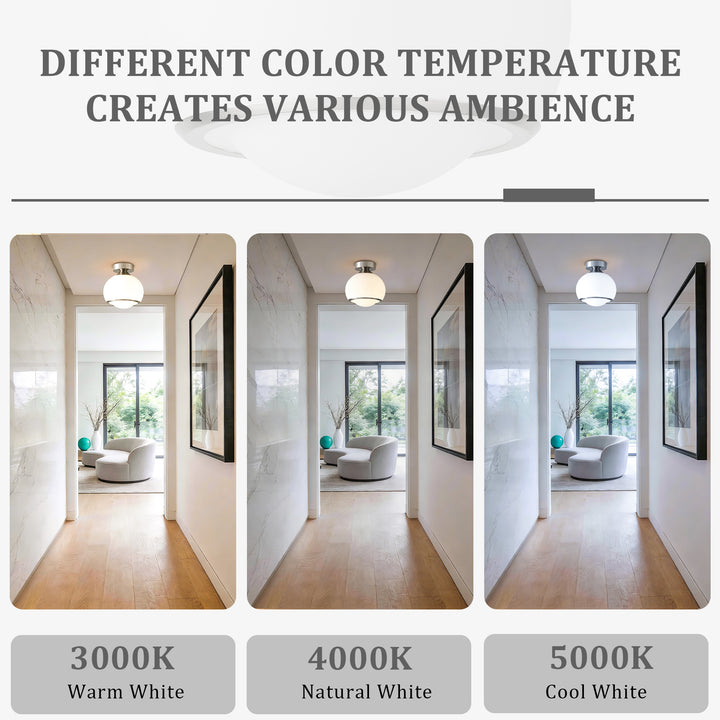 Pulsar 9.8 "1-Light Mid-Century Modern Dimmable 3Cct Led Brushed Brass Milk White Globe Flush Mount Ceiling Light For Corridor/Stairwell #21051