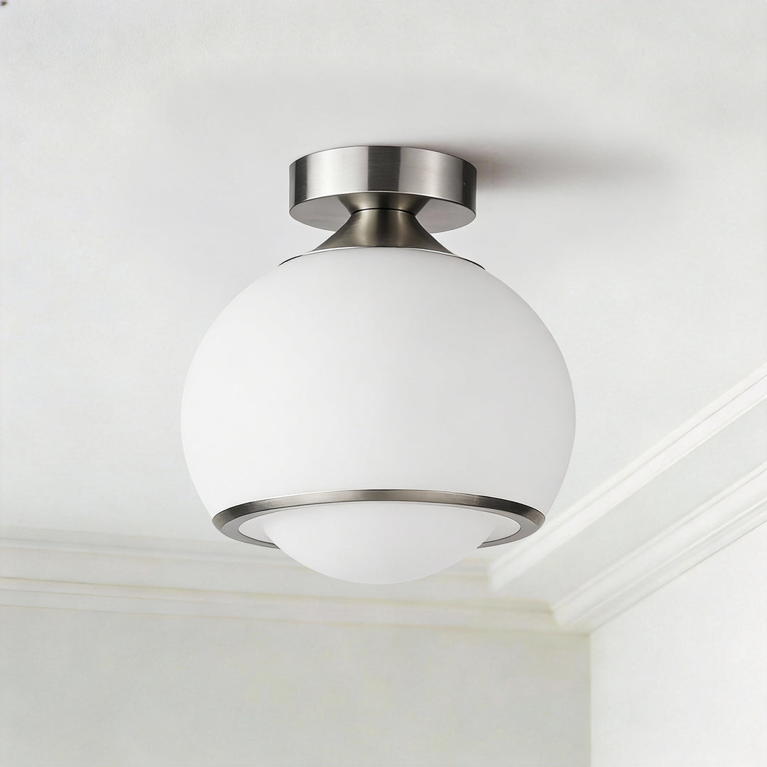 Pulsar 9.8 "1-Light Mid-Century Modern Dimmable 3Cct Led Brushed Brass Milk White Globe Flush Mount Ceiling Light For Corridor/Stairwell #21051