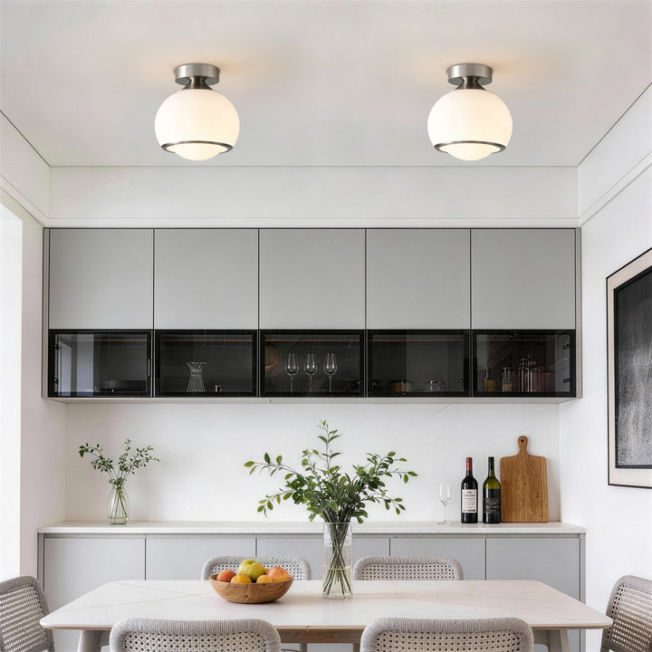 Pulsar 9.8 "1-Light Mid-Century Modern Dimmable 3Cct Led Brushed Brass Milk White Globe Flush Mount Ceiling Light For Corridor/Stairwell #21051