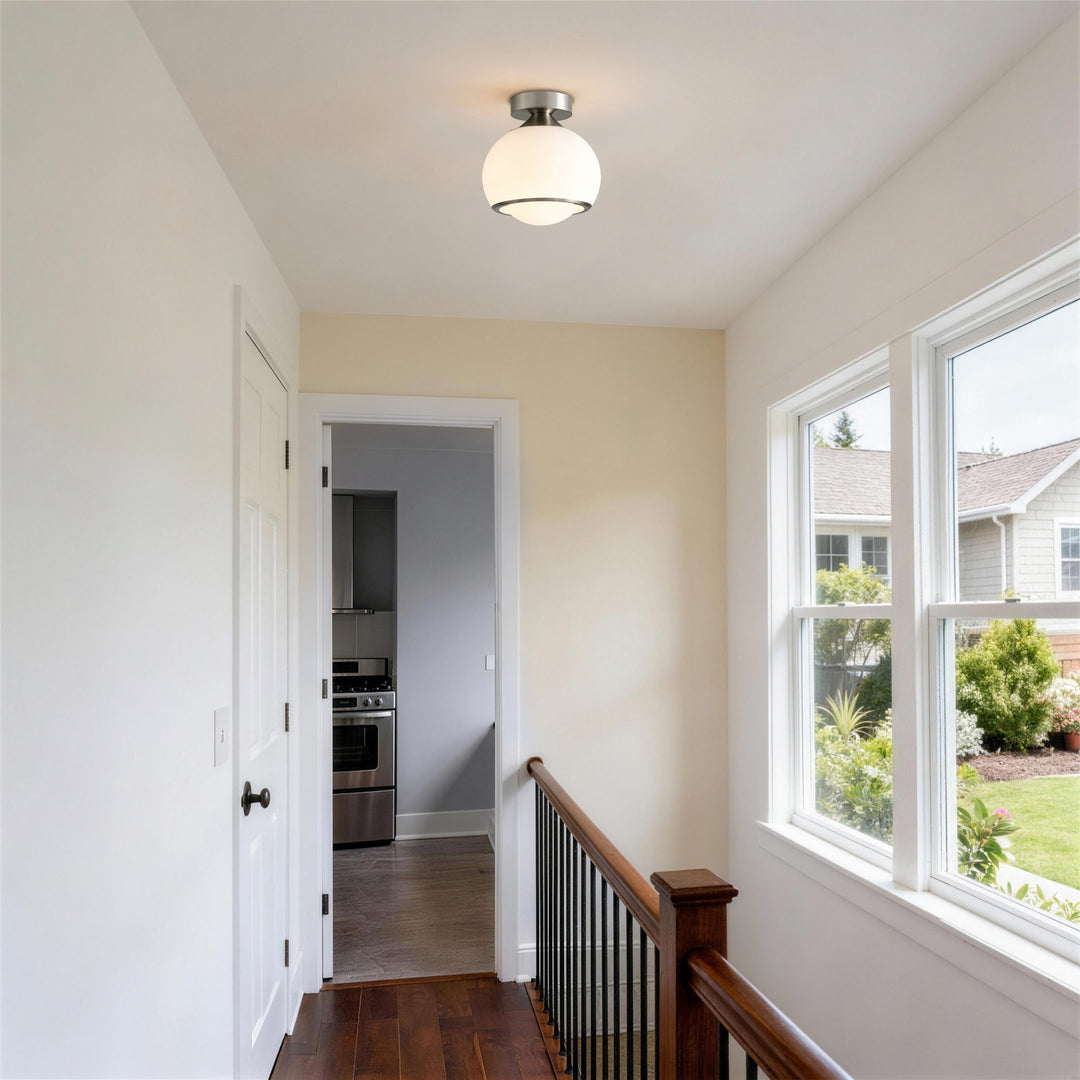 Pulsar 9.8 "1-Light Mid-Century Modern Dimmable 3Cct Led Brushed Brass Milk White Globe Flush Mount Ceiling Light For Corridor/Stairwell #21051