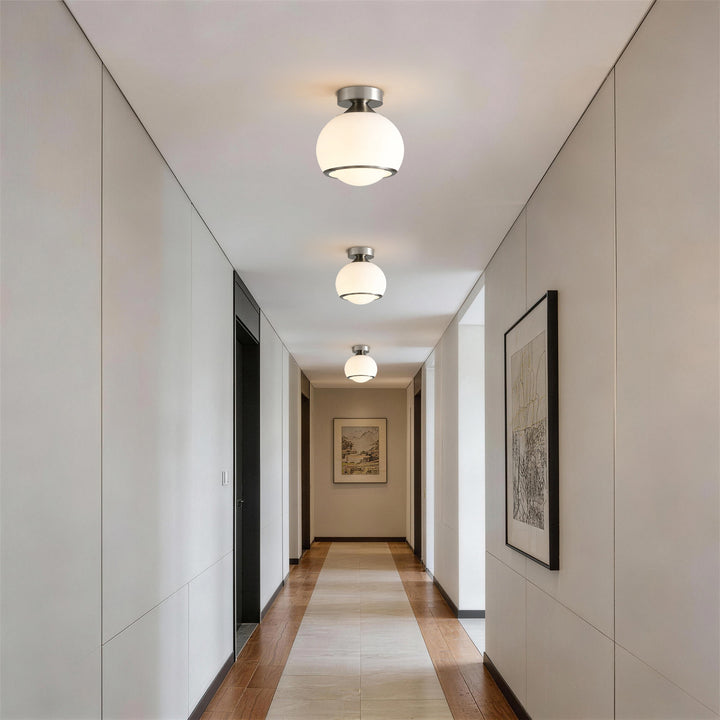 Pulsar 9.8 "1-Light Mid-Century Modern Dimmable 3Cct Led Brushed Brass Milk White Globe Flush Mount Ceiling Light For Corridor/Stairwell #21051