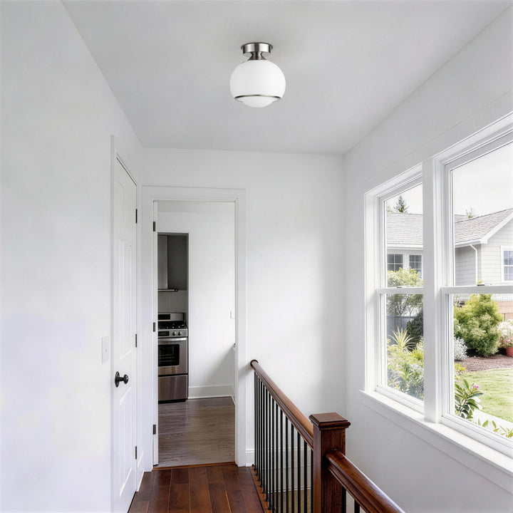 Pulsar 9.8 "1-Light Mid-Century Modern Dimmable 3Cct Led Brushed Brass Milk White Globe Flush Mount Ceiling Light For Corridor/Stairwell #21051