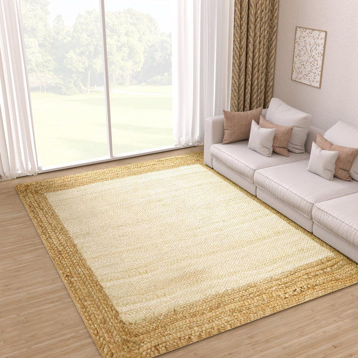 4modernhome Jute Hand Braided Zigzag Stitch Natural Fibers Farmhouse Style Area Rug For Dining Room Living Room Kitchen, Off White/Natural #DT23-2