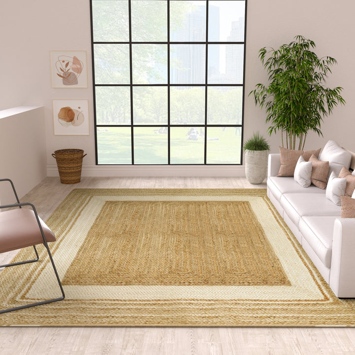 4modernhome Jute Hand Braided Zigzag Stitch Natural Fibers Farmhouse Style Area Rug For Dining Room Living Room Kitchen, Off White/Natural #DT23-1