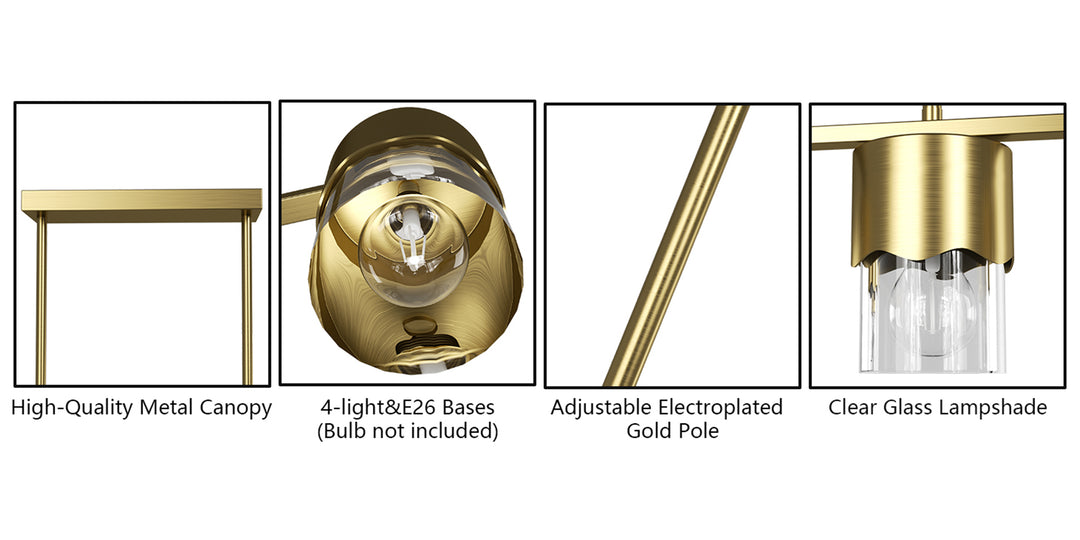 Glimmer 4-Light Metal And Glass Modern Linear Pendant Light With Adjustable Rod For Kitchen Island #29032