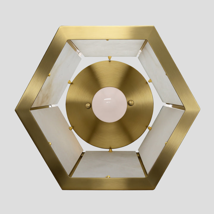 Nest 9.8" 1-Light Modern Brushed Brass White Jade Marble Lantern Flush Mount For Hallway/Entryway/Stairway #19238