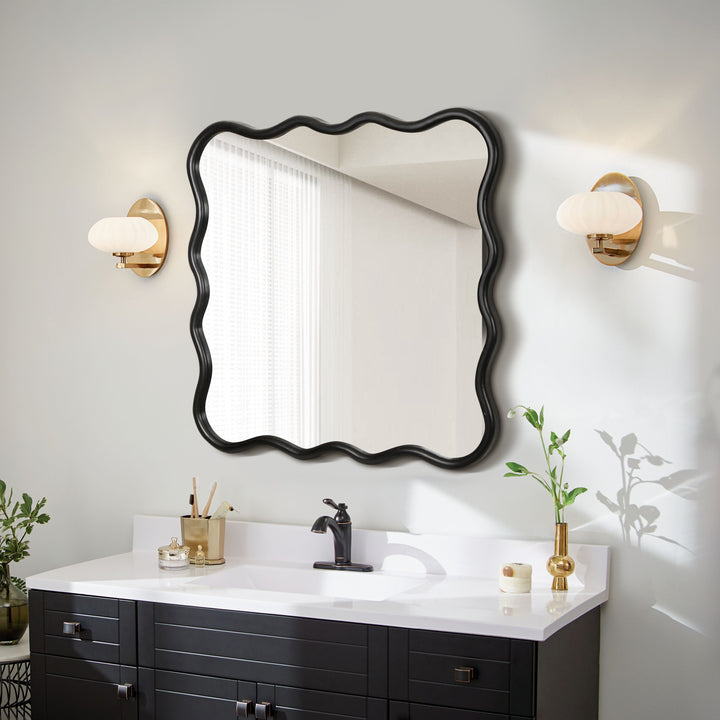 36 in. W x 36 in. H Square Framed Floating Wall Bathroom Vanity Mirror in Black Finshed Solid Wood