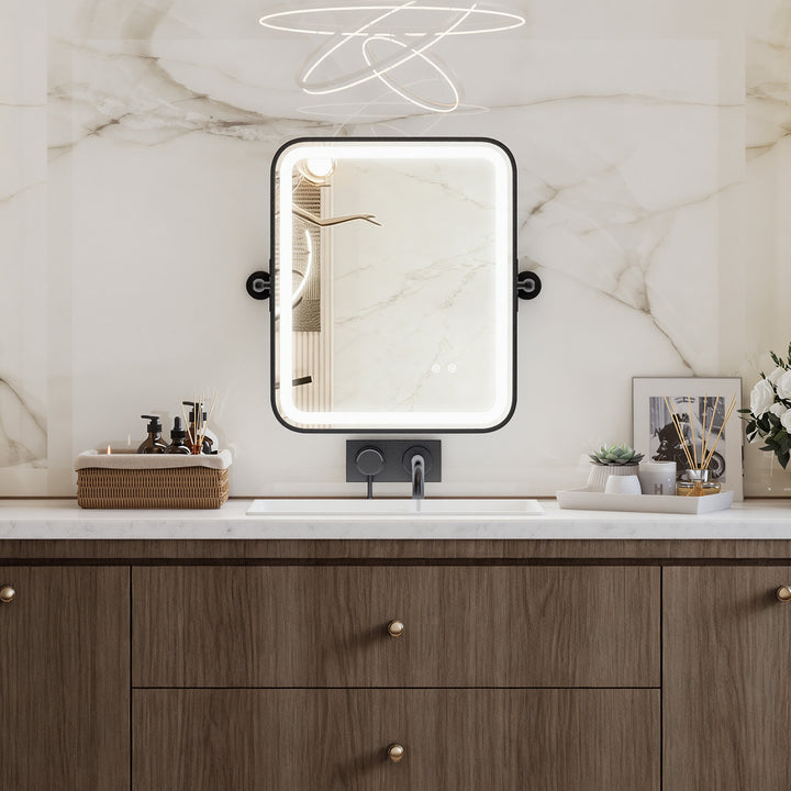 Elevate Home Modern Led Framed Tempered Anti-fog Dimmable 3-color Wall Mounted Vanity Mirror For Bathroom #52001