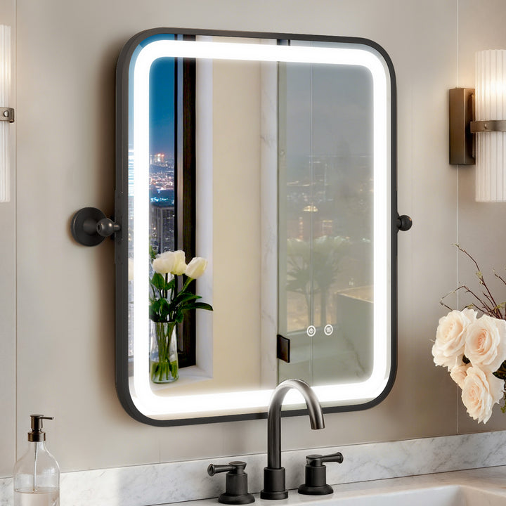 Elevate Home Modern Led Framed Tempered Anti-fog Dimmable 3-color Wall Mounted Vanity Mirror For Bathroom #52001