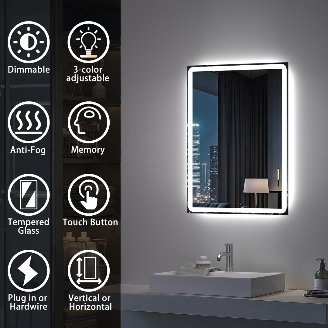 Elevate Home LED Modern Rectangular Anti-Fog Temperature Adjustable Vanity&Bathroom Mirror #RA02