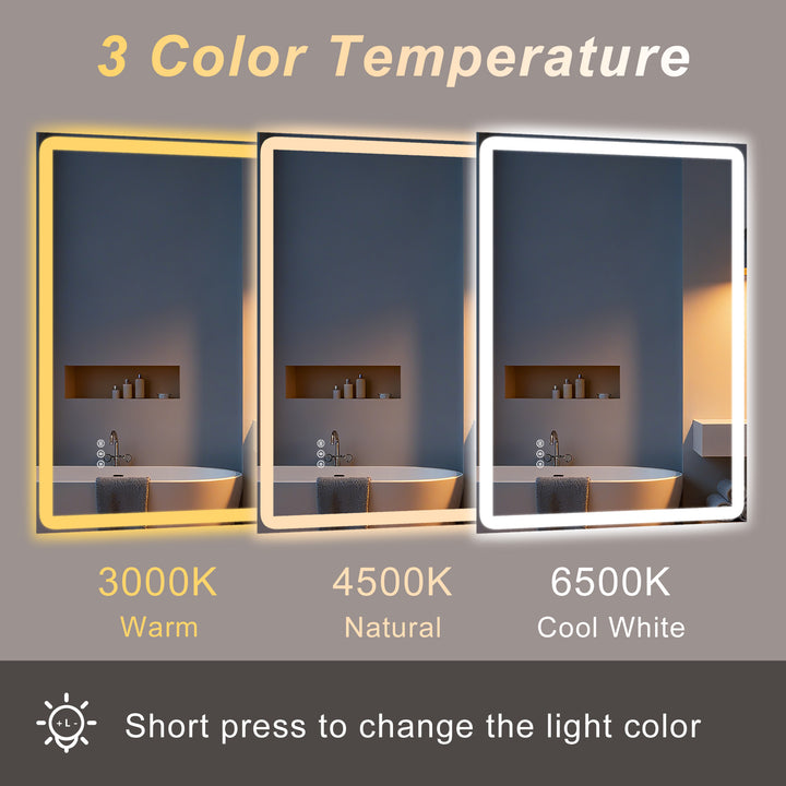 Elevate Home LED Modern Rectangular Anti-Fog Temperature Adjustable Vanity&Bathroom Mirror #RA02