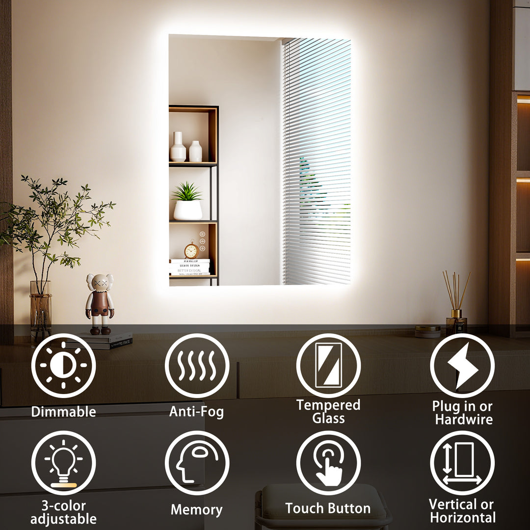 Elevate Home Modern Frameless LED Lighted Anti-Fog Dimmable Tempred Bathroom&Vanity Mirror #BL02