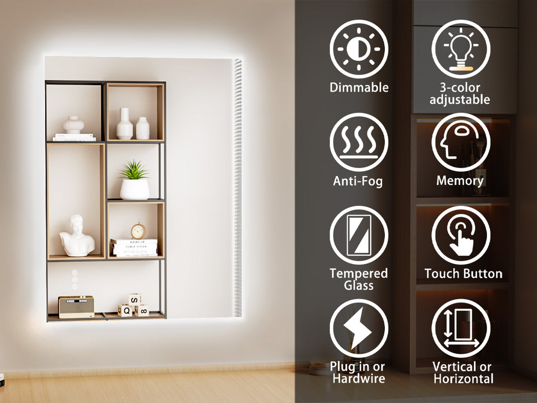 Elevate Home Modern Frameless LED Lighted Anti-Fog Dimmable Tempred Bathroom&Vanity Mirror #BL02