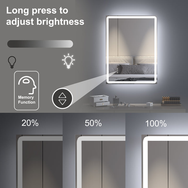 Elevate Home LED Modern Rectangular Anti-Fog Temperature Adjustable Vanity&Bathroom Mirror #RA02