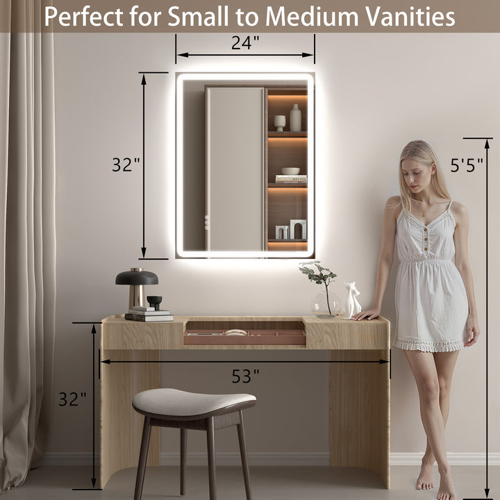 Elevate Home LED Modern Rectangular Anti-Fog Temperature Adjustable Vanity&Bathroom Mirror #RA02