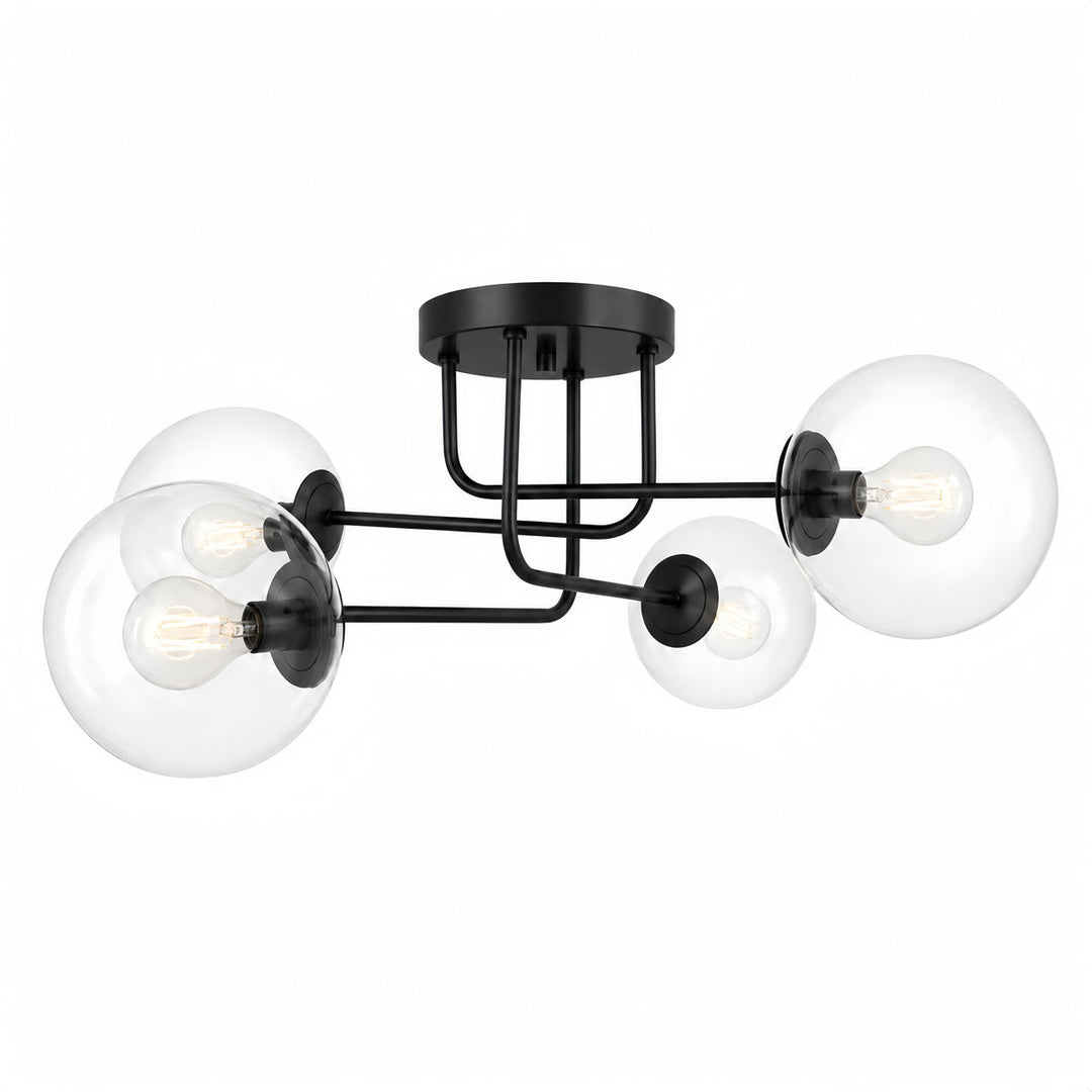 25.5''-4 Lights Linear / Sputnik Modern Matte Black Cloud Glass Semi Flush Mount Lighting for Living Room/Bedroom #29044