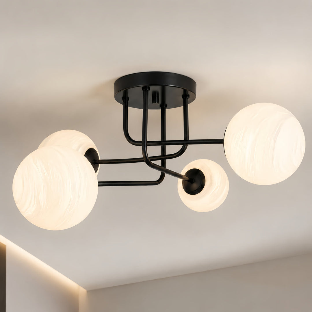 25.5''-4 Lights Linear / Sputnik Modern Matte Black Cloud Glass Semi Flush Mount Lighting for Living Room/Bedroom #29044