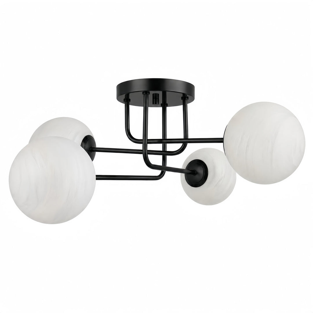 25.5''-4 Lights Linear / Sputnik Modern Matte Black Cloud Glass Semi Flush Mount Lighting for Living Room/Bedroom #29044