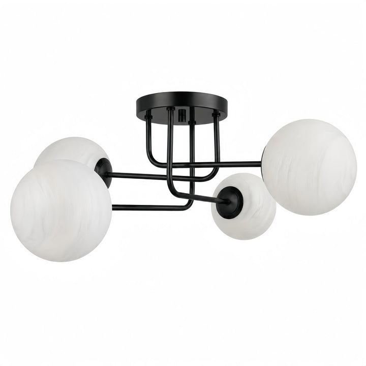 25.5''-4 Lights Linear / Sputnik Modern Matte Black Cloud Glass Semi Flush Mount Lighting for Living Room/Bedroom #29044