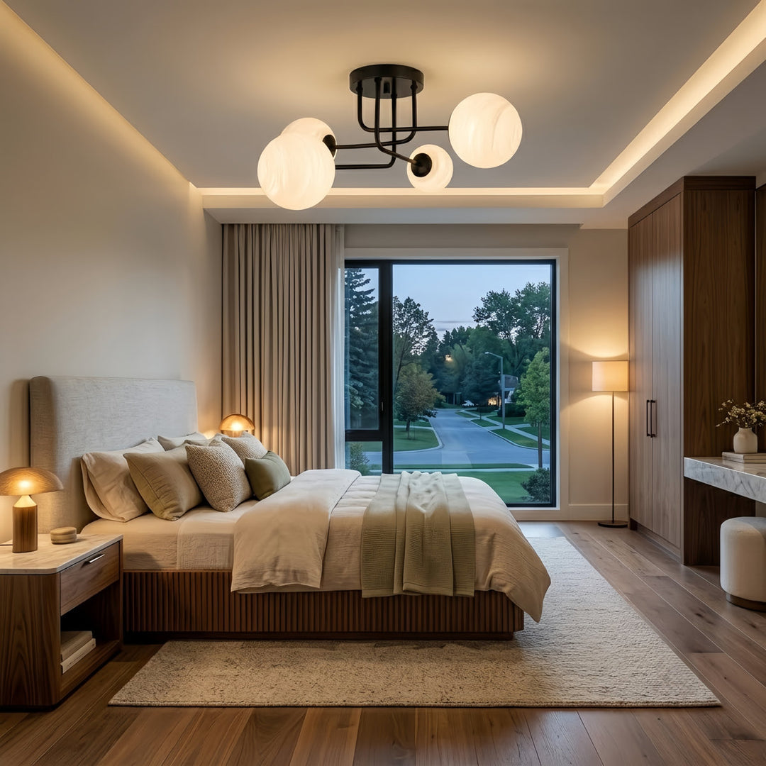 25.5''-4 Lights Linear / Sputnik Modern Matte Black Cloud Glass Semi Flush Mount Lighting for Living Room/Bedroom #29044