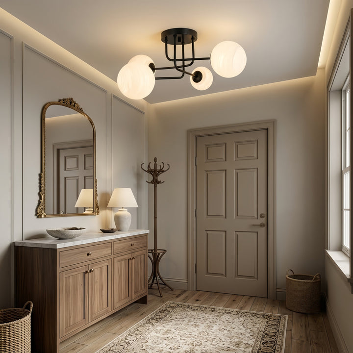 25.5''-4 Lights Linear / Sputnik Modern Matte Black Cloud Glass Semi Flush Mount Lighting for Living Room/Bedroom #29044
