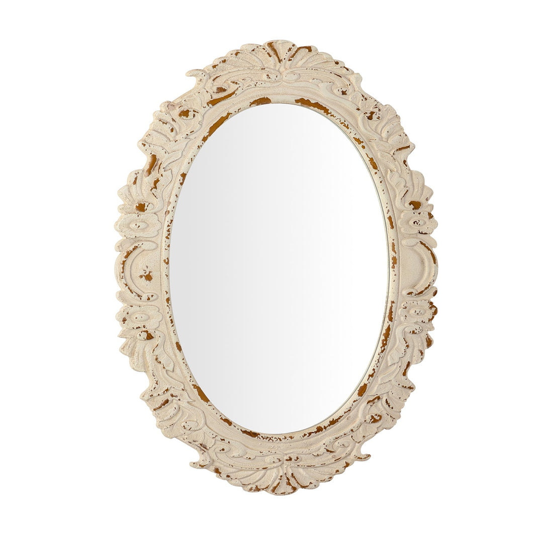 Opulence Traditional Oval Solid Wood Framed Antique White Accent Mirror #25011
