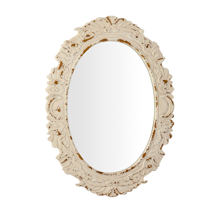 Opulence Traditional Oval Solid Wood Framed Antique White Accent Mirror #25011