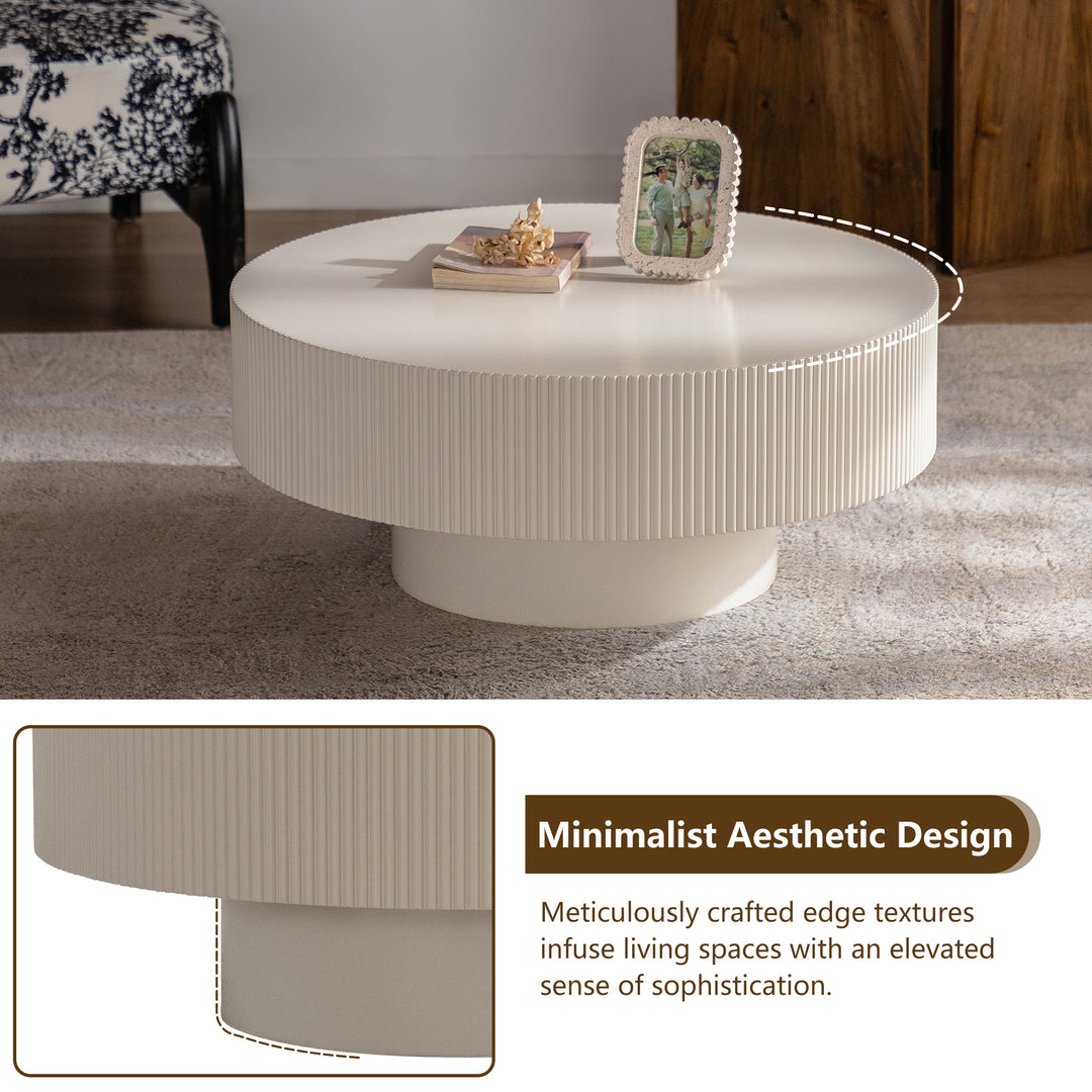 Timeless 31.5 Inch Modern Round Coffee Table With Solid Wood Groove Design For Living Room #25016
