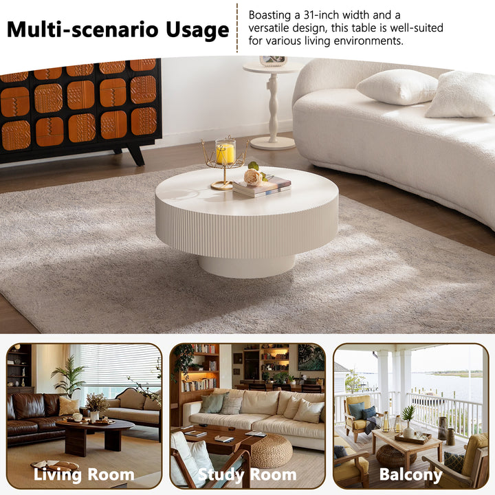 Timeless 31.5 Inch Modern Round Coffee Table With Solid Wood Groove Design For Living Room #25016