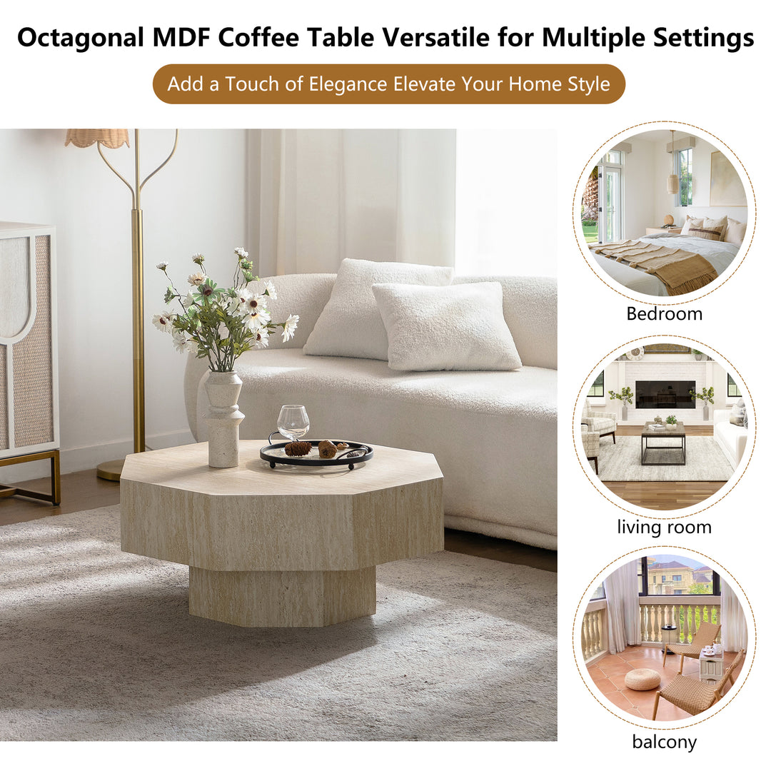 Timeless 30.5'' Modern Octagon Drum White Wooden Coffee Table For Living Room&bedroom #25034