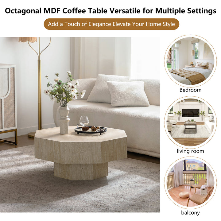 Timeless 30.5'' Modern Octagon Drum White Wooden Coffee Table For Living Room&bedroom #25034