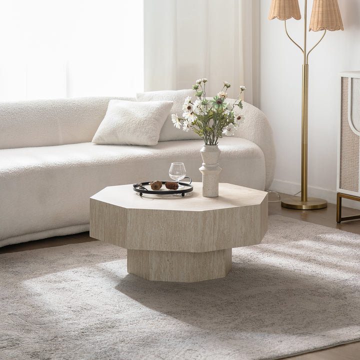 Timeless 30.5'' Modern Octagon Drum White Wooden Coffee Table For Living Room&bedroom #25034