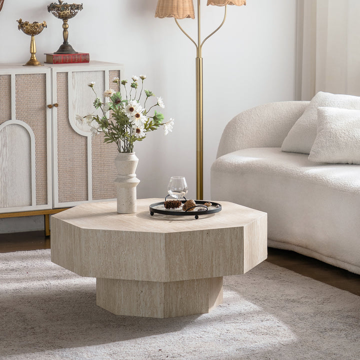 Timeless 30.5'' Modern Octagon Drum White Wooden Coffee Table For Living Room&bedroom #25034