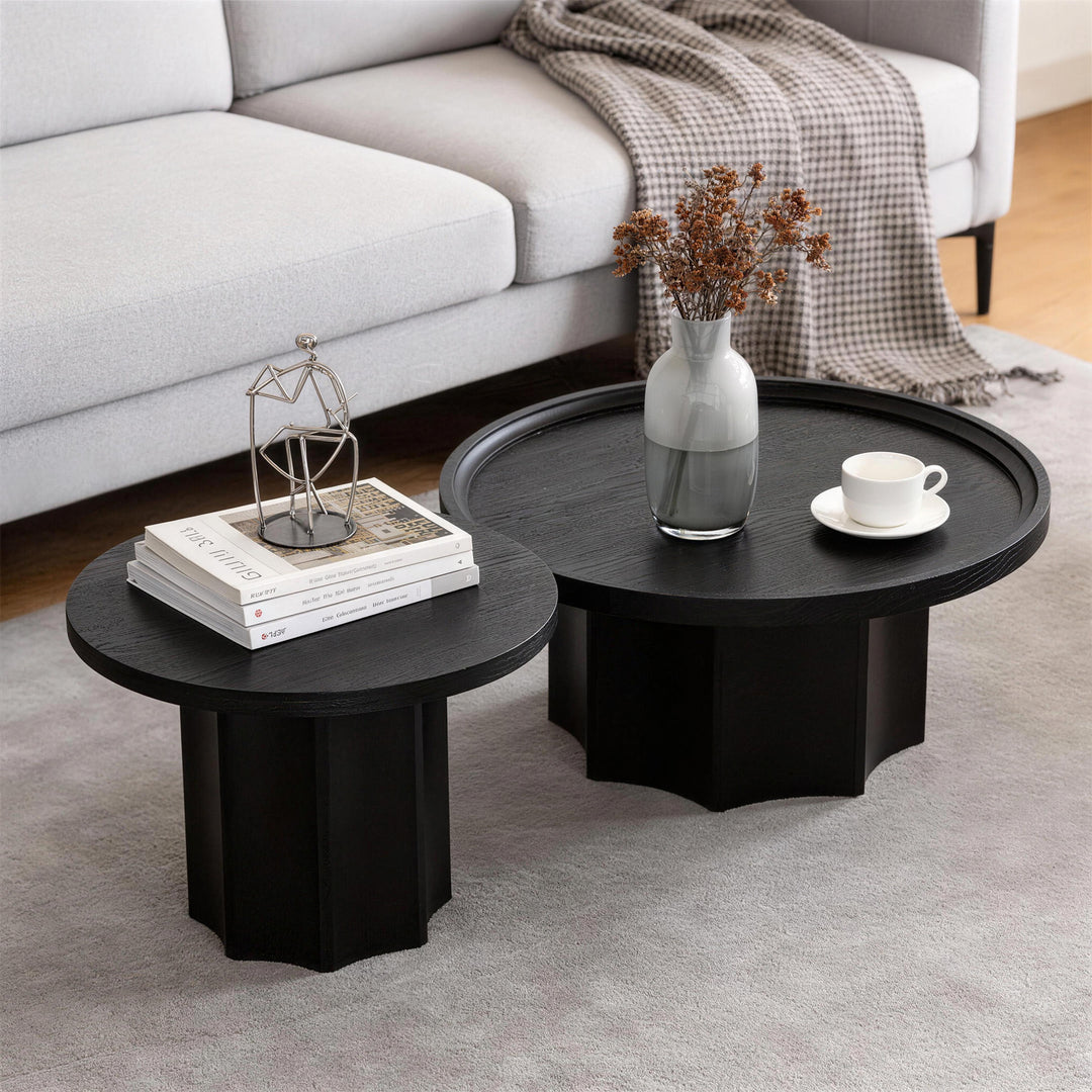 Blend 2-piece Round Nesting Coffee Table Set Wooden End Tables For Living Room&bedroom #25038