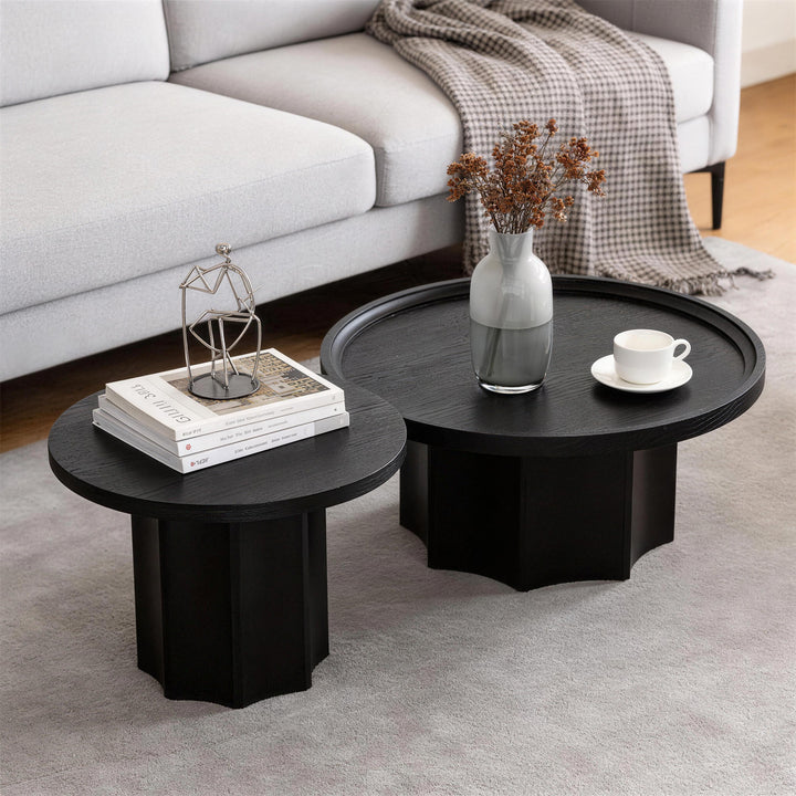 Blend 2-piece Round Nesting Coffee Table Set Wooden End Tables For Living Room&bedroom #25038