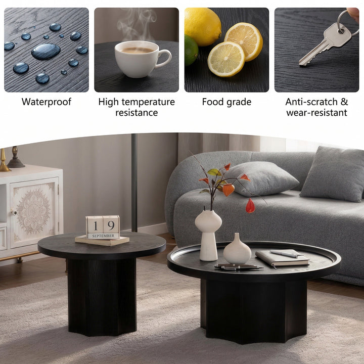 Blend 2-piece Round Nesting Coffee Table Set Wooden End Tables For Living Room&bedroom #25038