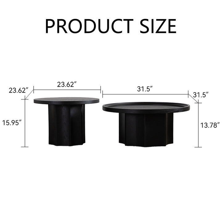 Blend 2-piece Round Nesting Coffee Table Set Wooden End Tables For Living Room&bedroom #25038
