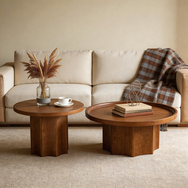 Blend 2-piece Round Nesting Coffee Table Set Wooden End Tables For Living Room&bedroom #25038