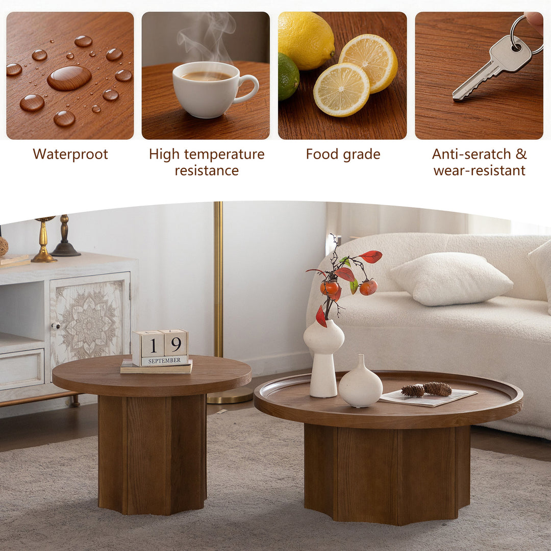 Blend 2-piece Round Nesting Coffee Table Set Wooden End Tables For Living Room&bedroom #25038