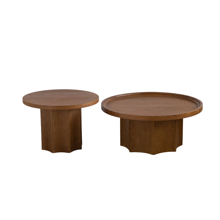 Blend 2-piece Round Nesting Coffee Table Set Wooden End Tables For Living Room&bedroom #25038