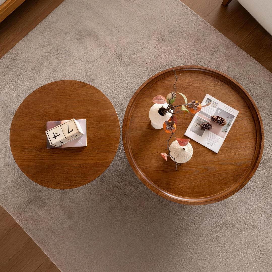 Blend 2-piece Round Nesting Coffee Table Set Wooden End Tables For Living Room&bedroom #25038
