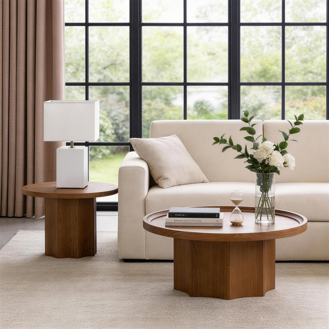 Blend 2-piece Round Nesting Coffee Table Set Wooden End Tables For Living Room&bedroom #25038