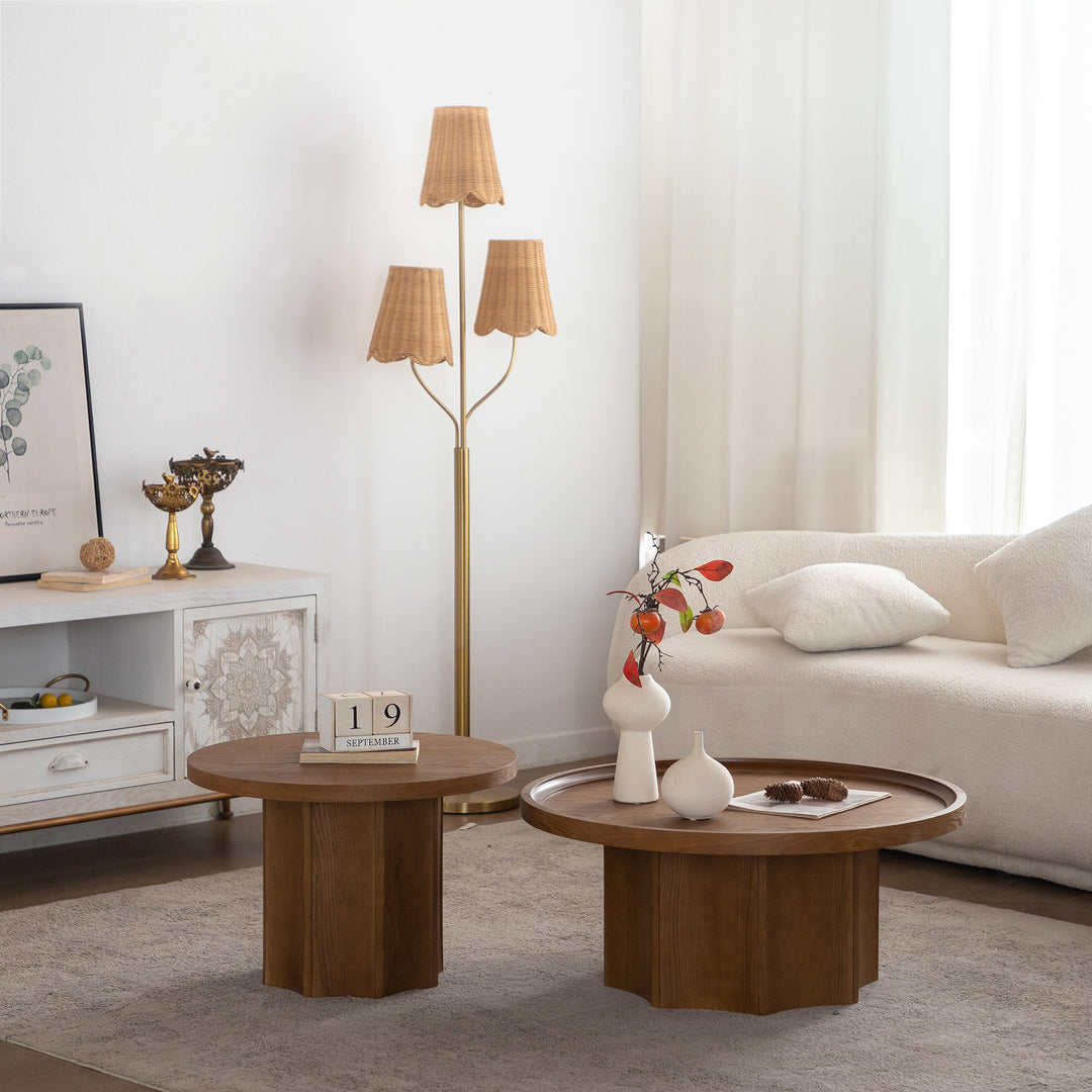 Blend 2-piece Round Nesting Coffee Table Set Wooden End Tables For Living Room&bedroom #25038
