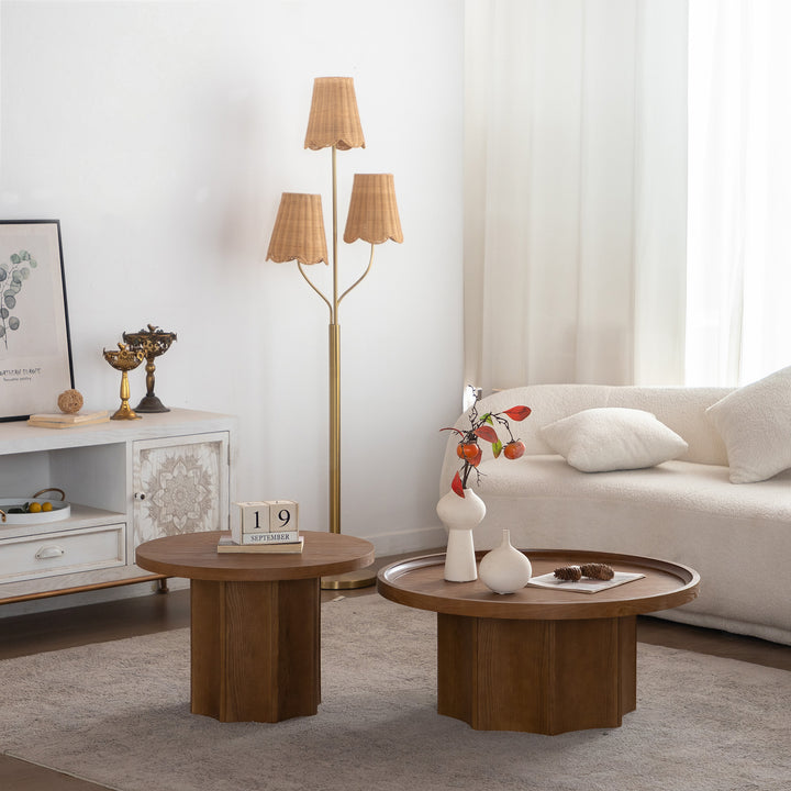 Blend 2-piece Round Nesting Coffee Table Set Wooden End Tables For Living Room&bedroom #25038