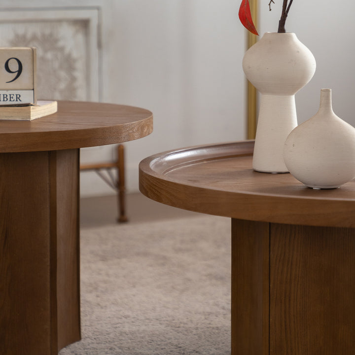 Blend 2-piece Round Nesting Coffee Table Set Wooden End Tables For Living Room&bedroom #25038