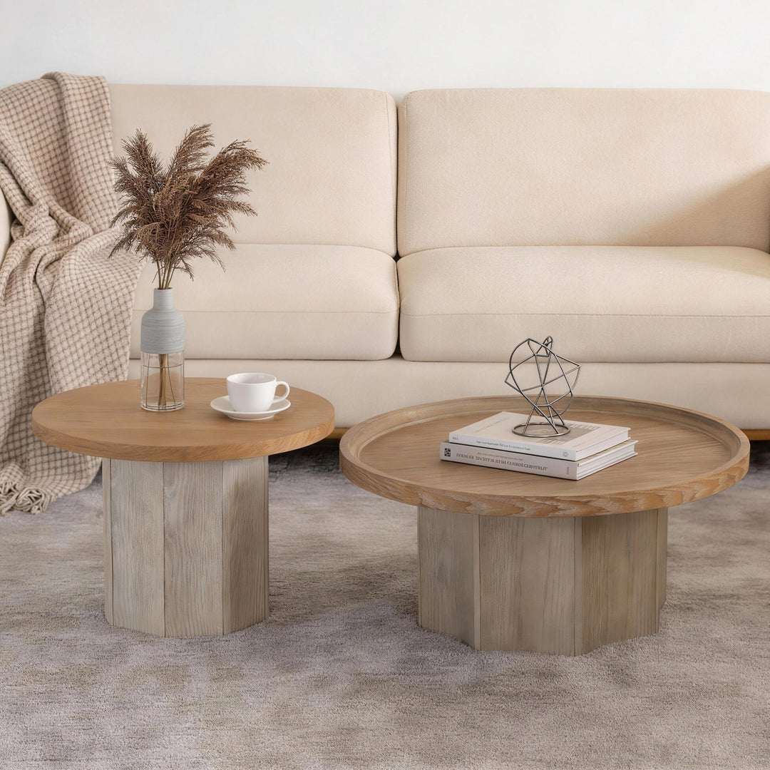 Blend 2-piece Round Nesting Coffee Table Set Wooden End Tables For Living Room&bedroom #25038