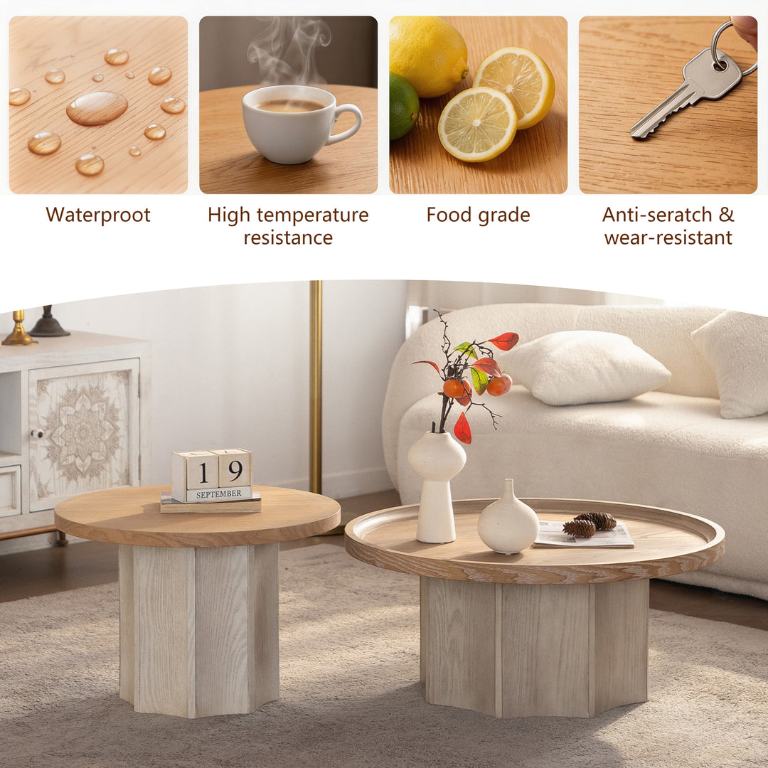 Blend 2-piece Round Nesting Coffee Table Set Wooden End Tables For Living Room&bedroom #25038